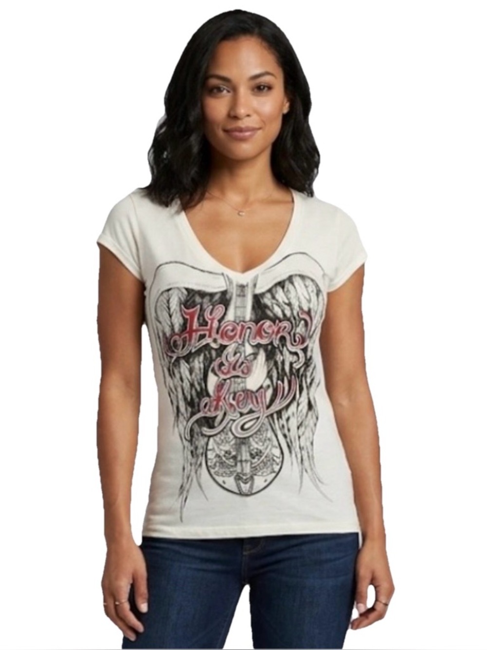 Key Closet Honor is Key Women’s White Short Sleeve  Cotton Shirt Size Medium